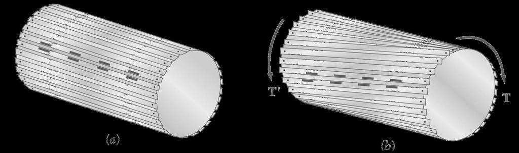 meio de pinos a discos colocados em suas extremidades, conforme ilustra a Figura 6.3. Figura 6.3: Barra torcida formada por tiras fixadas nas extremidades.
