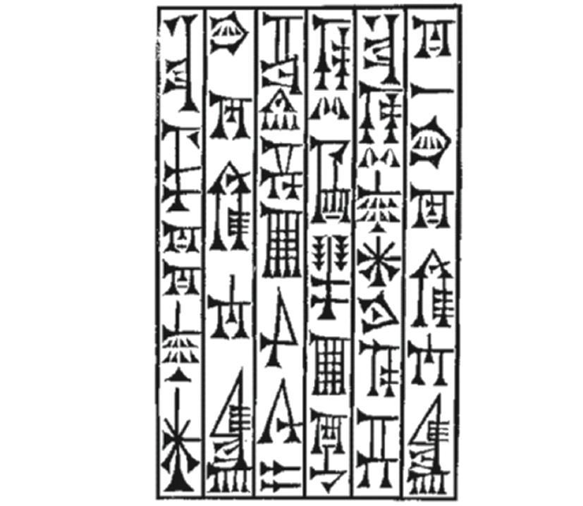17 Figura 1 Escrita cuneiforme Fonte: Clair; Busic-Snyder (2009, p. 17). Clair e Busic-Snyder (2009) defendem que no ano de 3000 a.c. surgia no Egito outro sistema de escrita baseado em pictogramas para representar palavras e sons, conhecido como hieróglifos (Figura 2).