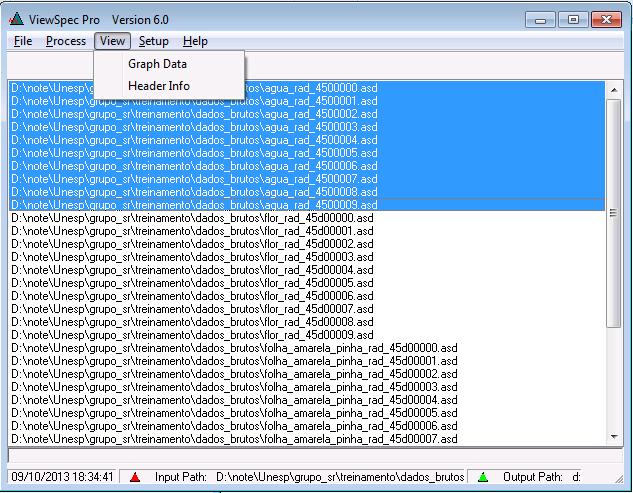 Figura 8 View Spec Pr caminh para visualizaçã ds dads. Em Frmat, esclha tip de dad cletad (Radiância, Reflectância, ND, etc).