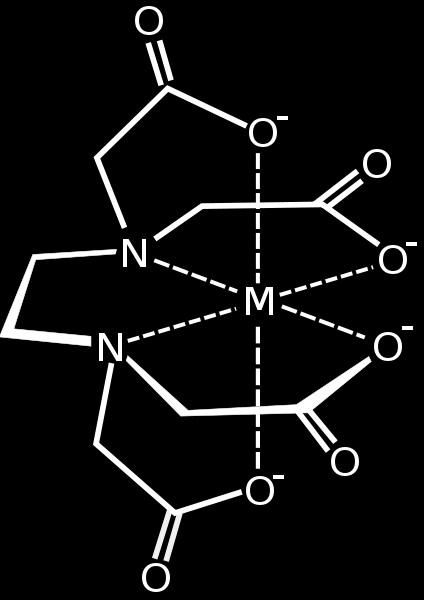 14 EDTA Ácido etilenodiamino tetra-acético EDTA é um ligante quelante amplamente utilizado para sequestrar íons metálicos É altamente estável Grande uso doméstico e industrial