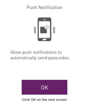 Passo 7: Confirmar as Notificações Push a. Na janela Notificação Push, toque no botão OK. b. No ecrã seguinte, toque no botão Allow.
