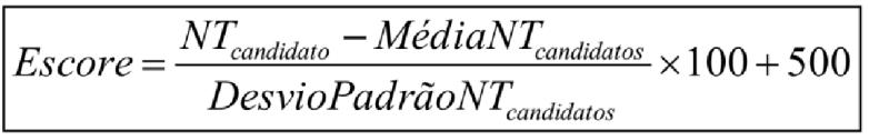 15.3 A padronização de que trata o subitem anterior será calculada pelo número de desvios-padrão em relação ao qual a nota se encontra afastada da média, multiplicado por 100 e somado a 500, conforme