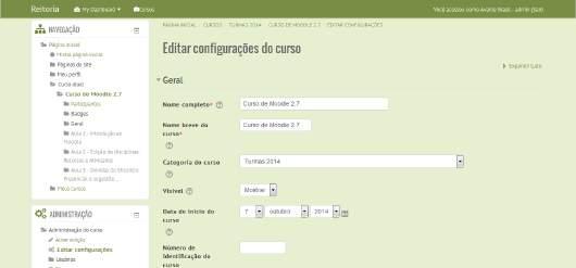 2.3 Como configurar a estrutura do curso? Na página do seu curso/disciplina, clique em Editar configurações (Figura 5), depois você será direcionado para a tela de configuração (Figura 6).