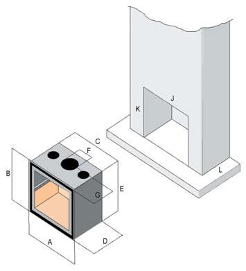Especificação Técnica (dimensões em mm) saídas de moldura caixa de combustão chaminé ar extras rendimento peso lareira largura altura profund.