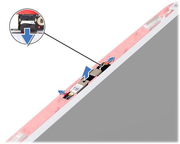 10 Libere as abas que prendem o módulo da câmera à tampa da tela para retirá-lo.