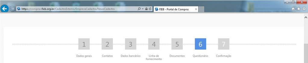 ATUALIZAÇÃO/CADASTRO DE FORNECEDOR Etapa 6 Questionário Responder o
