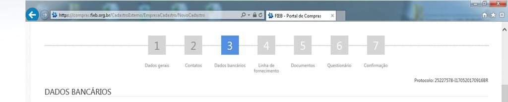 ATUALIZAÇÃO/CADASTRO DE FORNECEDOR Etapa 3 Dados Bancários Preenche os dados