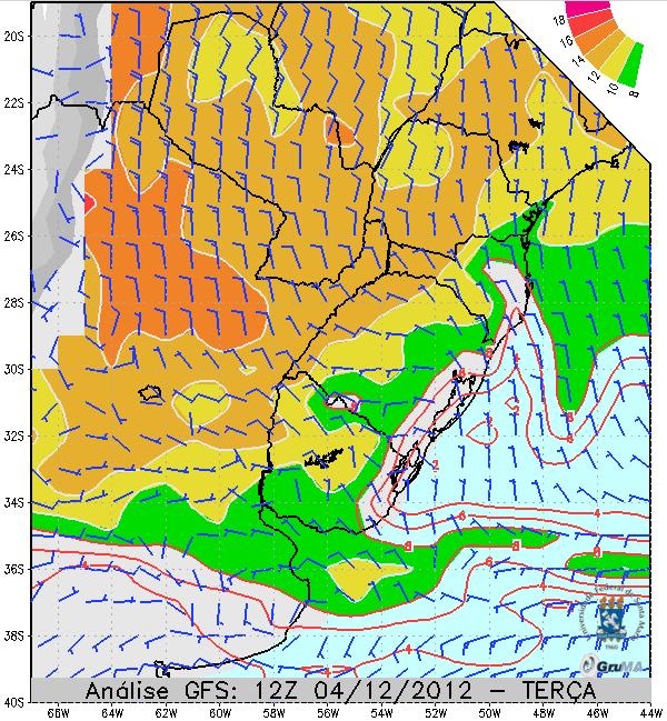 BOLETIM DIÁRIO DO TEMPO Boletim do Tempo para 04 de Dezembro A forte convergência de calor e umidade na região centro-norte da Argentina (figura 1a), ocasionada pelo escoamento vindo da região