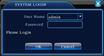LOGIN DO SISTEMA Após o boot do DVR, o usuário deve fazer o LOGIN; o sistema apresentará as funções correspondentes ao usuário. Há três níveis de usuário.