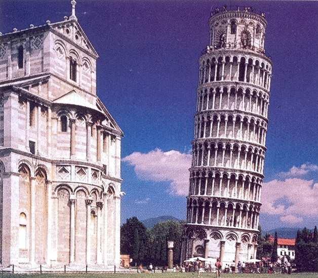 Torre de Pisa A torre inclinada de Pisa tem 55 m de altura e 7 m de diámetro. O topo da torre está deslocado de 4.