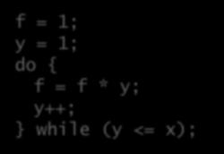 f = 1; y = 1; do { f = f * y; y++; while (y <= x);