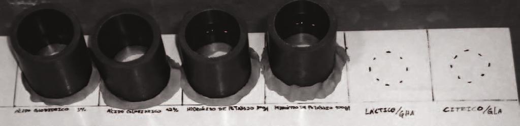 As Figuras 13 e 14, ilustram os testes de resistência à manchas e resistência ao ataque químico das placas não polidas e polidas respectivamente.