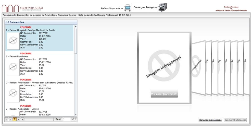 3.3.6 Anexação de Documentos Este é o ecrã onde são anexados os documentos após serem digitalizados.