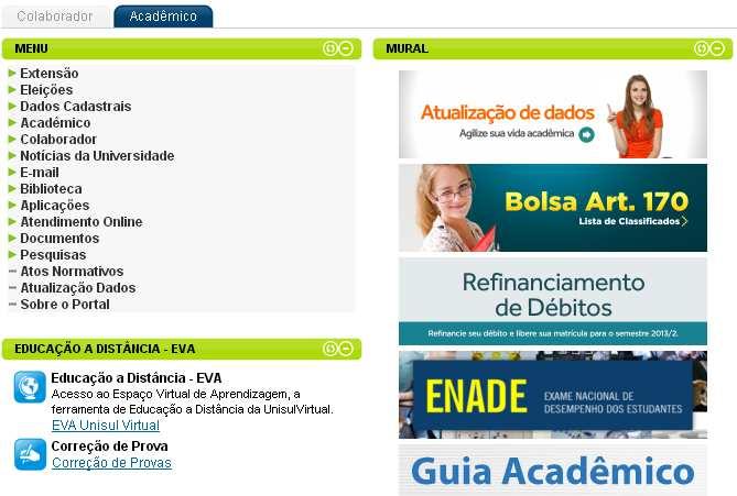 Aba Acadêmico Educação a Distância EVA Correção de Avaliações