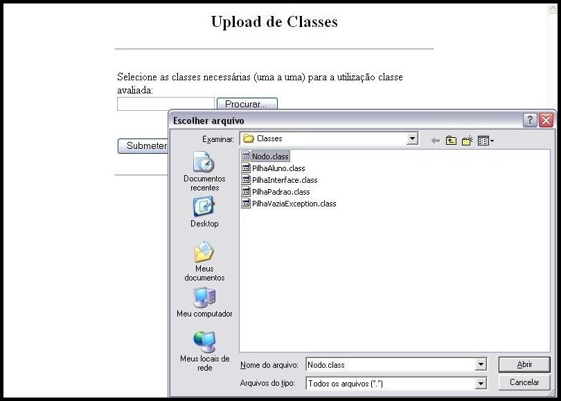 37 Figura 5.1: Tela de upload de classes secundárias. assinatura (mesmo número e tipos de parâmetros) de ambas as classes.