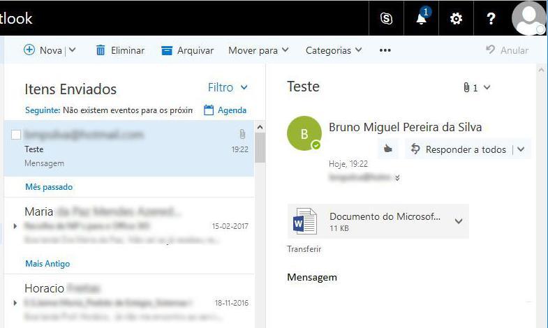 Na janela anterior podemos consultar toda a mensagem enviada no painel de leitura, como de um email