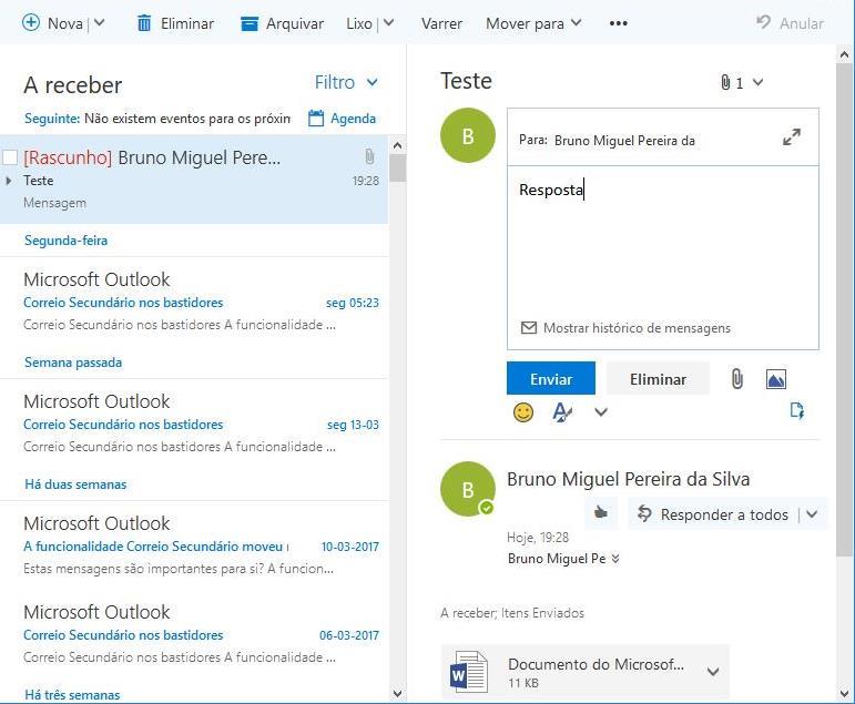 Responder a um email A opção Responder, como o nome indica, serve para dar resposta a uma mensagem recebida.