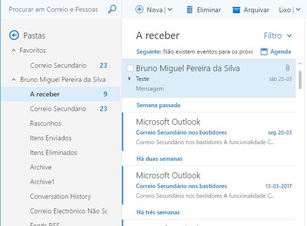 Ferramenta de pesquisa Procurar mensagens e pessoas no Outlook na Web utilizando a caixa Procurar em Correio e Pessoas na parte superior da página ().