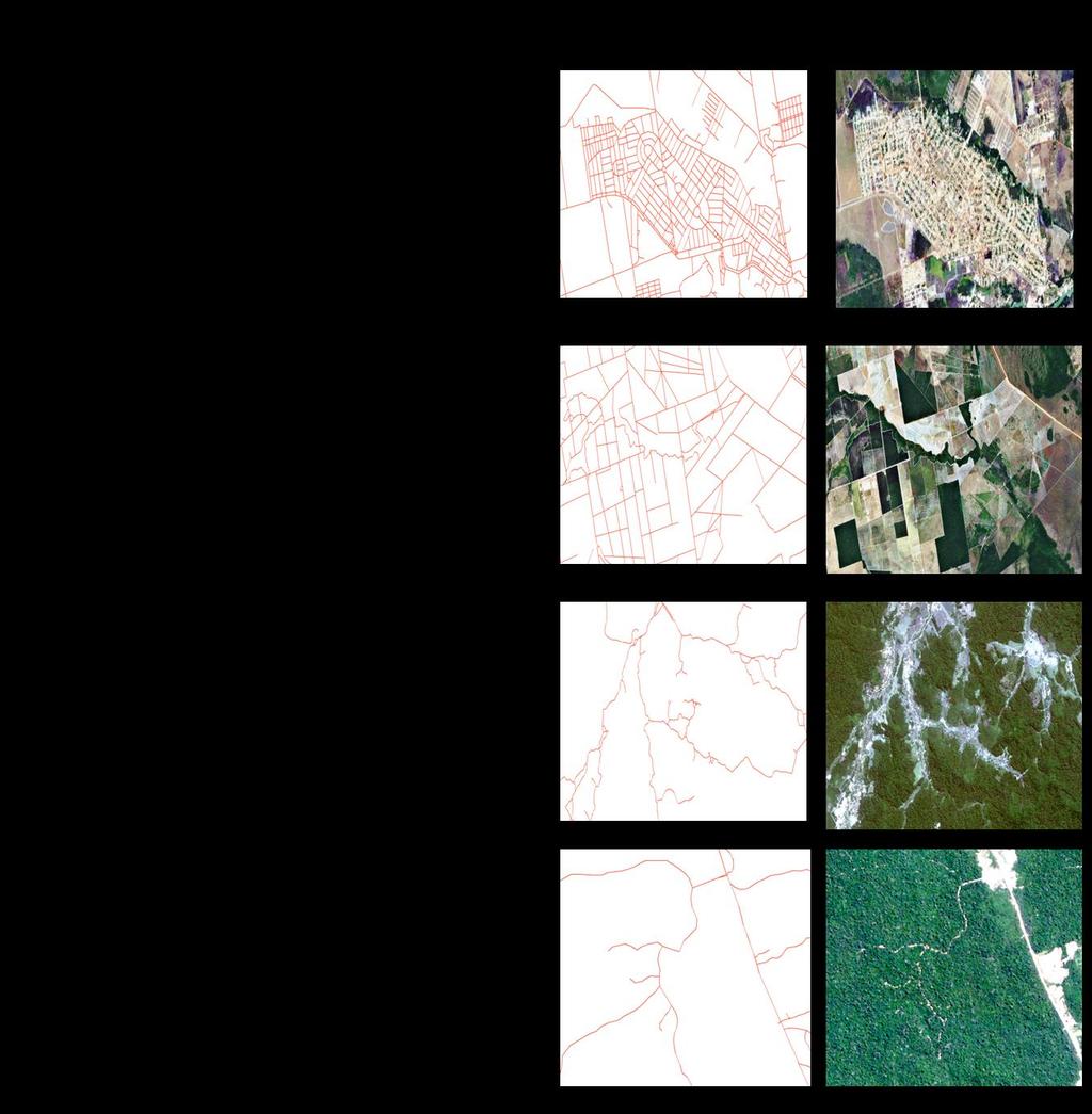 4.3 Padrões das estradas O uso de imagens de alta resolução no mapeamento de estradas endógenas permitiu a identificação de diferentes padrões de construção segundo o tipo de uso dessas estradas:
