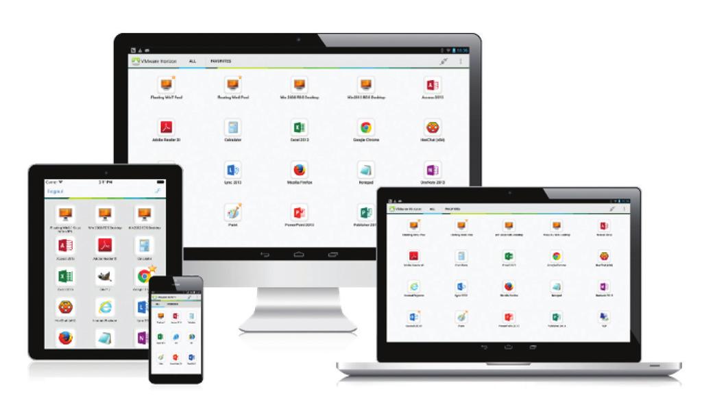 VMWARE 7 Os desktops e os aplicativos que podem ser fornecidos e acessados com segurança por meio do espaço de trabalho digital incluem: Desktops virtuais do Horizon XenApp 5.
