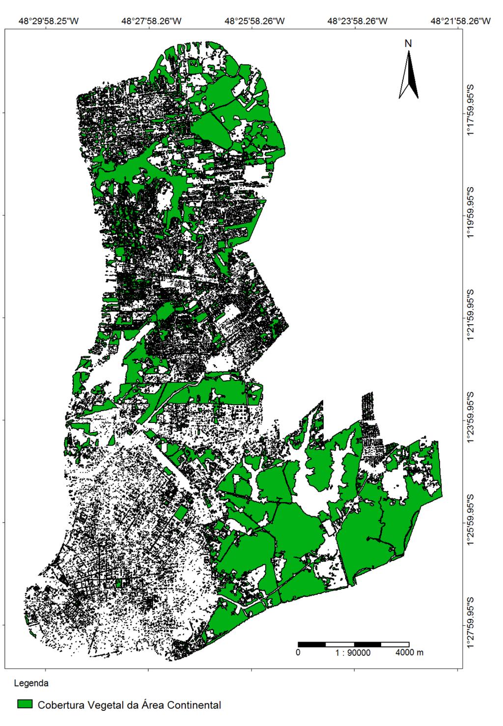 Mapa de cobertura vegetal da área continental da cidade de