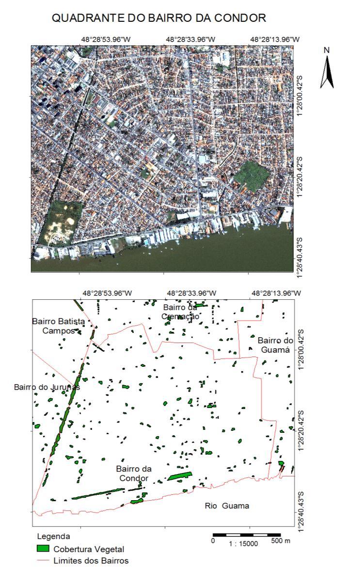 Observações geográficas no bairro da Condor localizado no DAGUA. O bairro apresenta grande carência de áreas verdes urbanas.