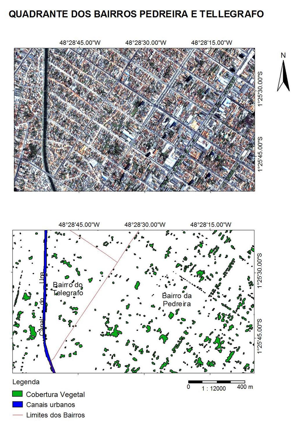 Observações geográficas nos bairros da Pedreira e Telégrafo localizados no DASAC. Na Pedreira observamos um padrão de arruamentos regulares com ruas e avenidas arborizadas e quintais urbanos.