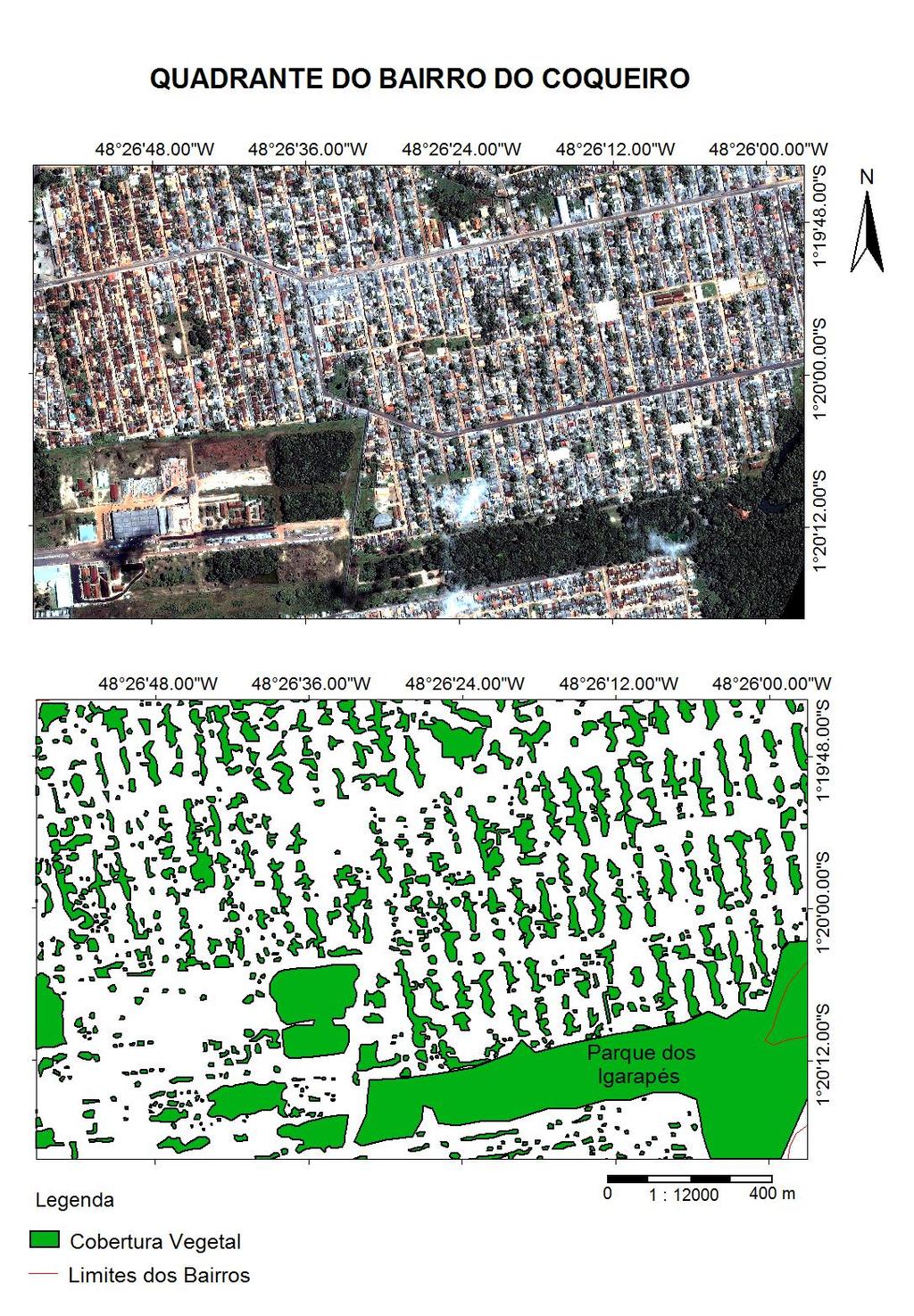 Observações geográficas no bairro do Coqueiro. Encontramos um padrão regular de quintais urbanos arborizados no conjunto Jardim Maguari, localizado no nordeste do DABEN.