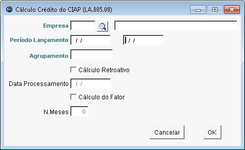 CÁLCULO CRÉDITO ICMS Menu: Estadual >> CIAP >> Cálculo Créditos ICMS Nesta tela, o usuário indicará o período mensal que deseja calcular para apropriação da parcela de crédito do CIAP.