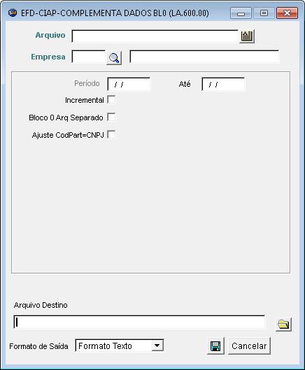 GERAÇÃO CIAP COMPLEMENTA DADOS BLOCO 0 Menu: SPED >> EFD-ICMS/IPI Outras Opções >> EFD-CIAP Complementa Dados Bloco 0 Esta opção permite aos usuários que processam o Cálculo e a Geração do Arquivo