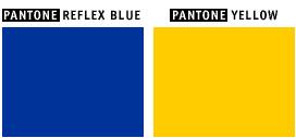 Cores de referência Emblema As cores do emblema são as seguintes: Pantone Reflex Blue para a superfície do retângulo, Pantone Yellow para as estrelas.