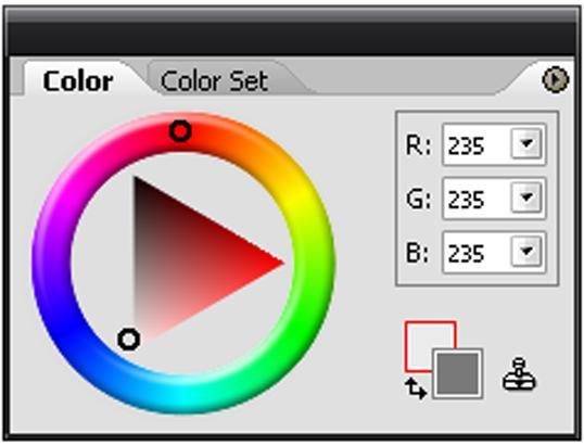 Outra forma de escolher uma cor para este quadrado, é através da paleta Swatches (amostras de cor) ou da ferramente Dropper Tool (conta-gotas).