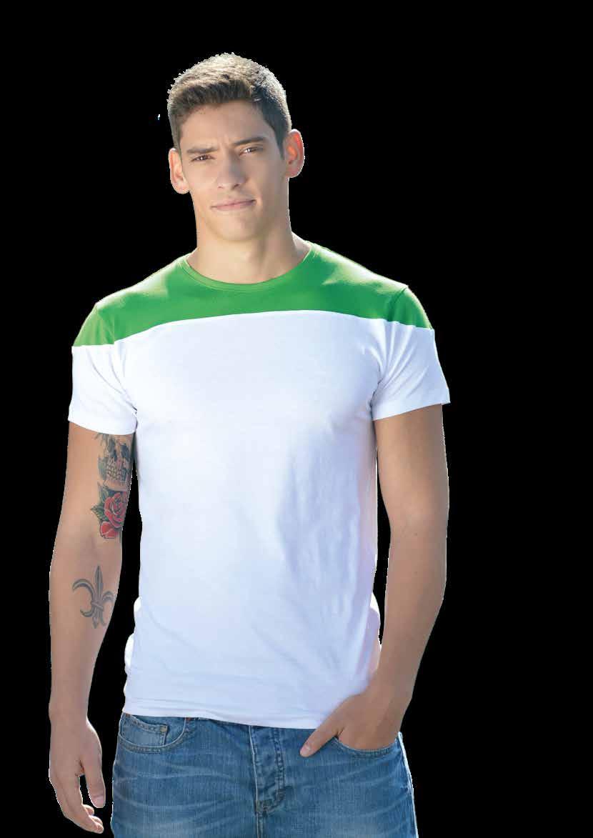 T-SHIRT MUKUA DUO T-shirt unissexo bicolor manga curta. Corte slim com costuras laterais. Gola moderna e fina com rib de licra. Toque super macio. Perfeito para todos os processos de personalização.