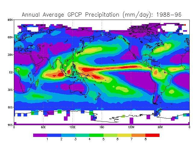 Papel do oceano no clima Média anual de precipitação Salinidade, evaporação e