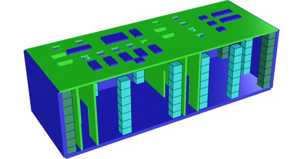 (cm) 20,00 Dimensões dos pilares (cm x cm) 100,00 x 80,00 Figura 1 Modelo 3D do reservatório.