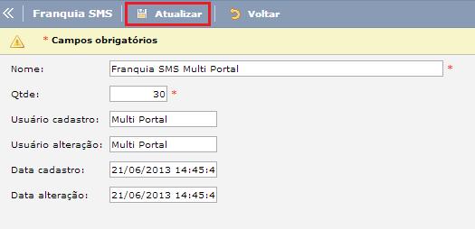 Após a inserção de dados clique em Pesquisar, em seguida surgirá a seguinte tela: Ações: Editar o registro Deletar o registro Editar o registro: Esta ação