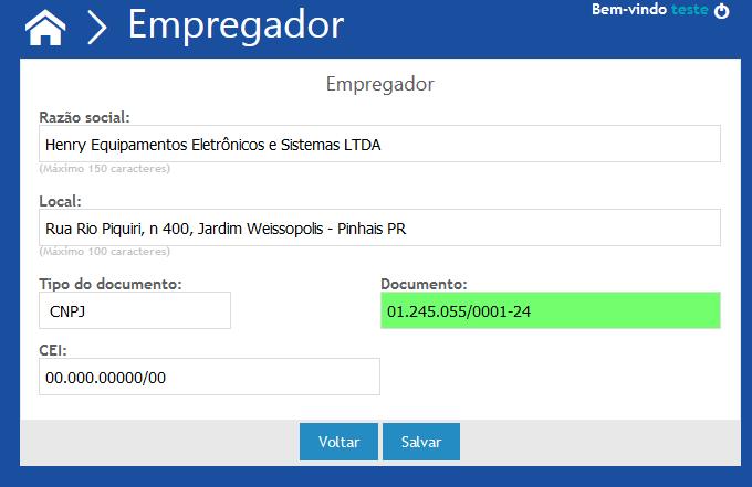 3. MENU EMPREGADOR Fornece acesso às informações do empregador.