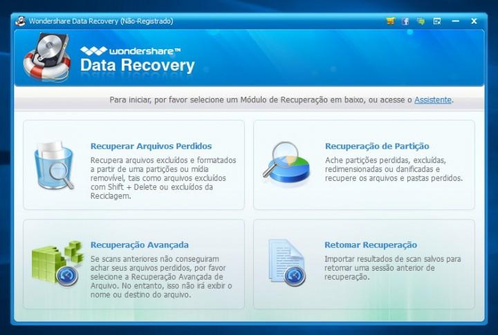 Imagem de arranque padrão para recuperar ficheiros perdidos Com o Data Recovery é possível seleccionar o tipo ou os tipos de ficheiros que são necessários integrar na pesquisa, assim como a