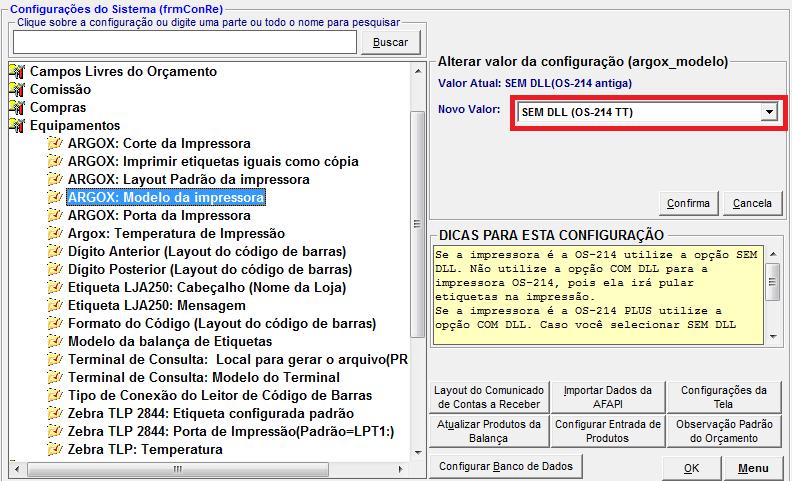 Configurações do Sistema Selecione o Modelo.