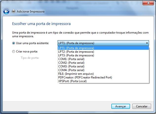 Instalação da Impressora Argox Selecione a porta
