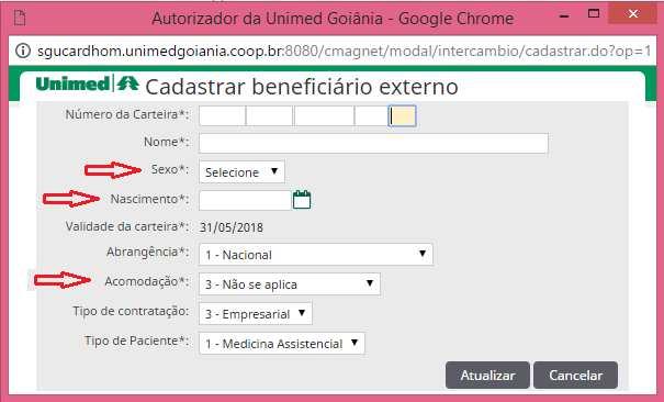 Após passar o Cartão de Beneficiário de outra Unimed (intercâmbio/externo), com sucesso, o Sistema sempre abre a tela Cadastrar beneficiário externo.