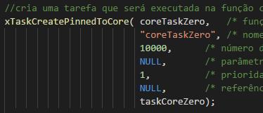taskmessage = Tarefa executando no núcleo: "; taskmessage = taskmessage + xportgetcoreid(); Serial.