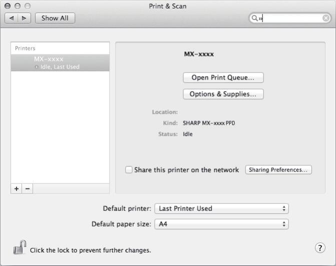 13 Clique no botão [Option & Supplies] e clique no separador [Driver]. (1) (1) (2) (3) (2) (4) (1) Clique no ícone [Default]. Se estiver a utilizar Mac OS X v10.4, clique no ícone [Default Browser].