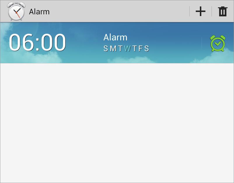 Utilidades Ativa ou desativa o alarme. Configurar alarmes Toque em, defina um horário para o alarme tocar, selecione dias para o alarme repetir e depois toque em Salvar.
