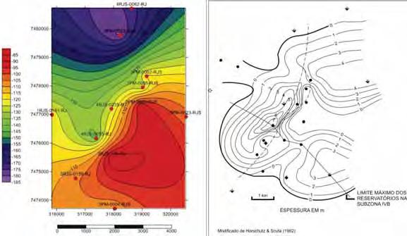 intervalo superior cíclico, em ambos os poços, indicando o controle estratigráfico da formação.