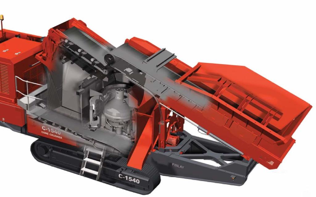 Capacidade de 5m³ (6,5yd³) Largura da correia de 1050mm (42 ) Sistema de detecção de metais Calha de finos Câmara do cone Cabeça de Ø40 (1000mm) Acionamento