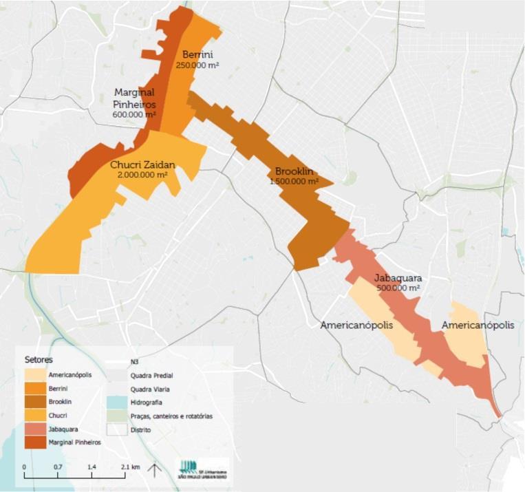 Operação Urbana Consorciada Água Espraiada Área da Operação: 1.326 ha. Seis setores: Chucri Zaidan, Marginal Pinheiros, Berrini, Brooklin, Jabaquara, Americanópolis.