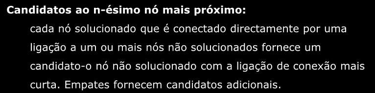 Modelos de Optimização de Redes Candidatos ao n-ésimo nó mais próximo: cada nó solucionado que é conectado directamente por uma ligação a um ou mais nós não