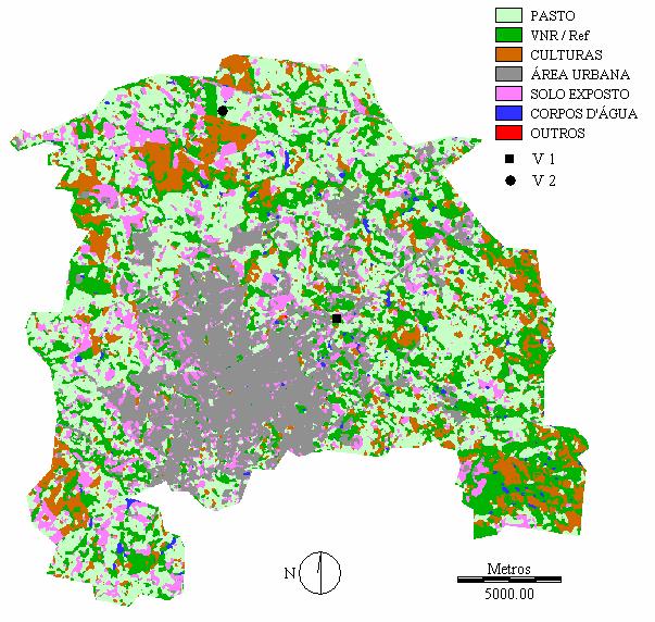 Figura 1: Localização das feições erosivas no município de Sorocaba. Conforme já exposto, o total pluviométrico médio anual para o município é 1285 mm.