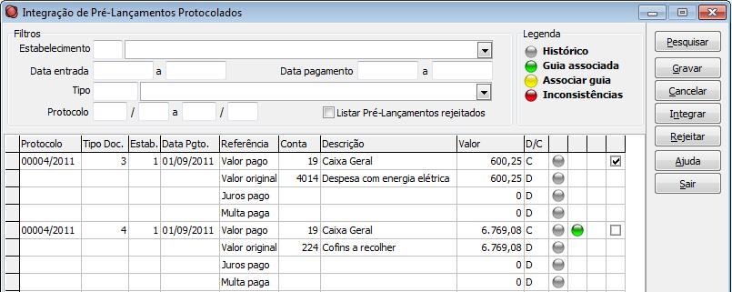 Após rejeitado um lançamentos, ao pesquisar ele não será mais listado em tela, salvo se marcada a opção Listar Pré-Lançamentos rejeitados.